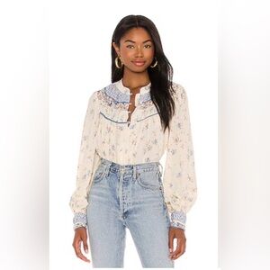 Free People Paloma Printed Long Sleeve Blouse in the "Tea Combo" Bohemian Small